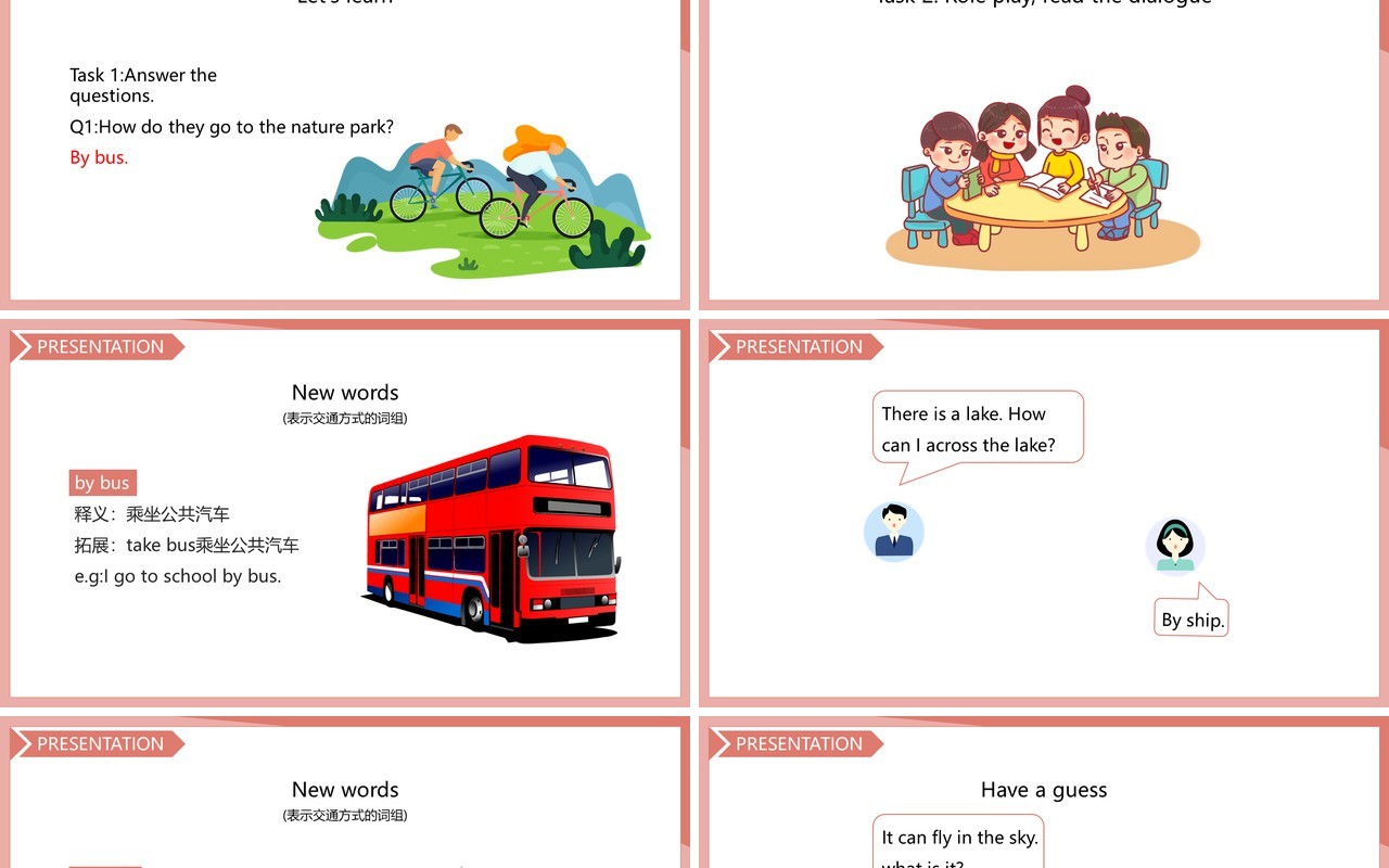 人教版六年级英语上册Ways to go to school第二课时课件PPT模板
