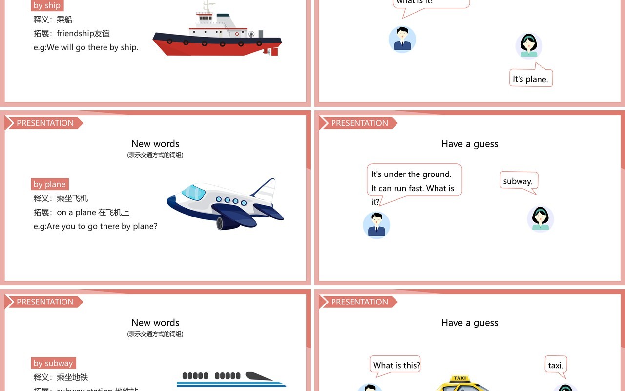 人教版六年级英语上册Ways to go to school第二课时课件PPT模板
