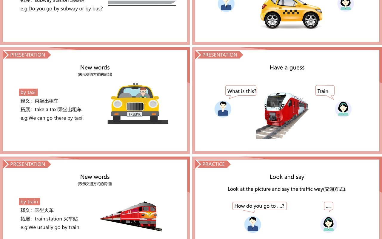 人教版六年级英语上册Ways to go to school第二课时课件PPT模板