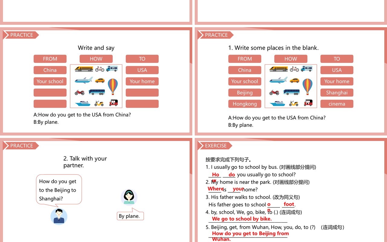 人教版六年级英语上册Ways to go to school第二课时课件PPT模板