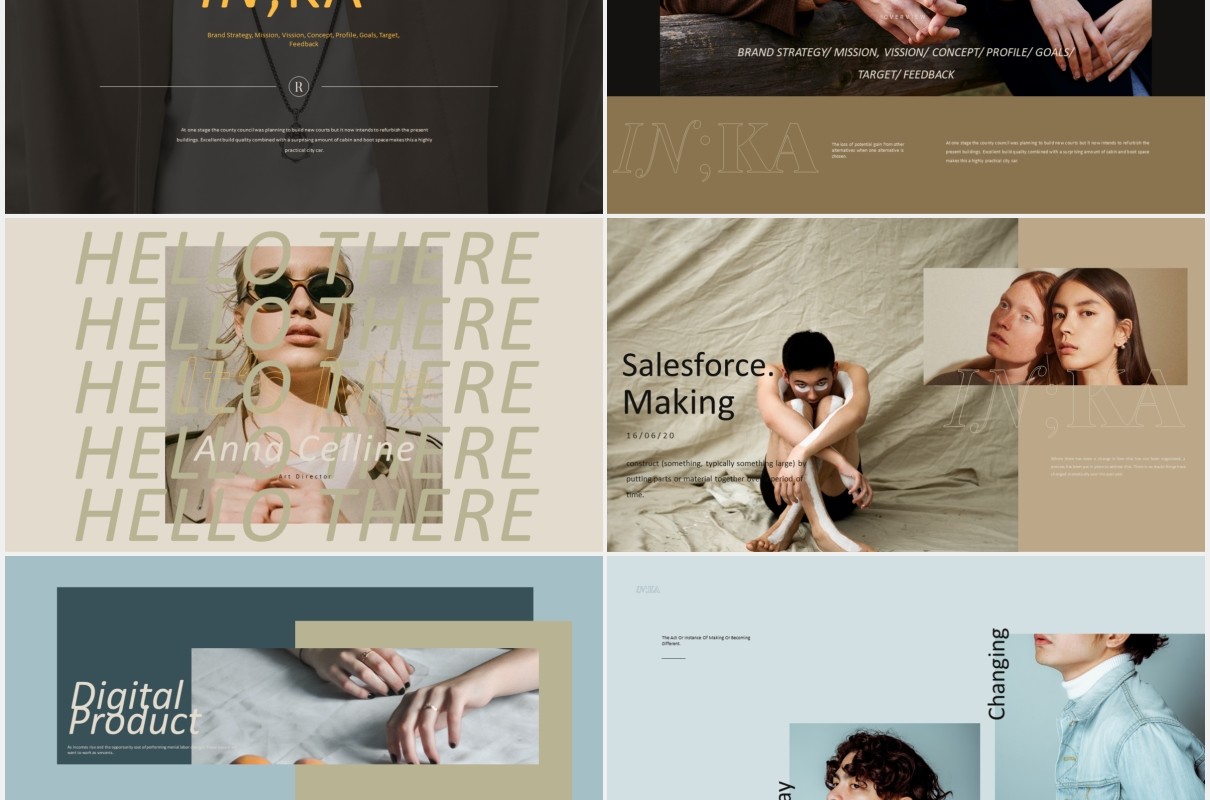 标志性的时尚时装画册展示宣传PPT模板iconic lookbook fashion powerpoint templates