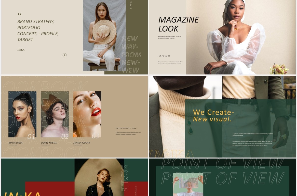 标志性的时尚时装画册展示宣传PPT模板iconic lookbook fashion powerpoint templates
