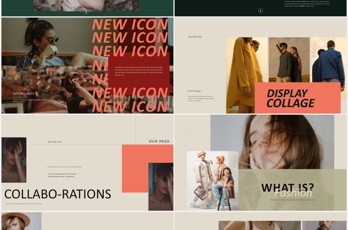 标志性的时尚时装画册展示宣传PPT模板iconic lookbook fashion powerpoint templates