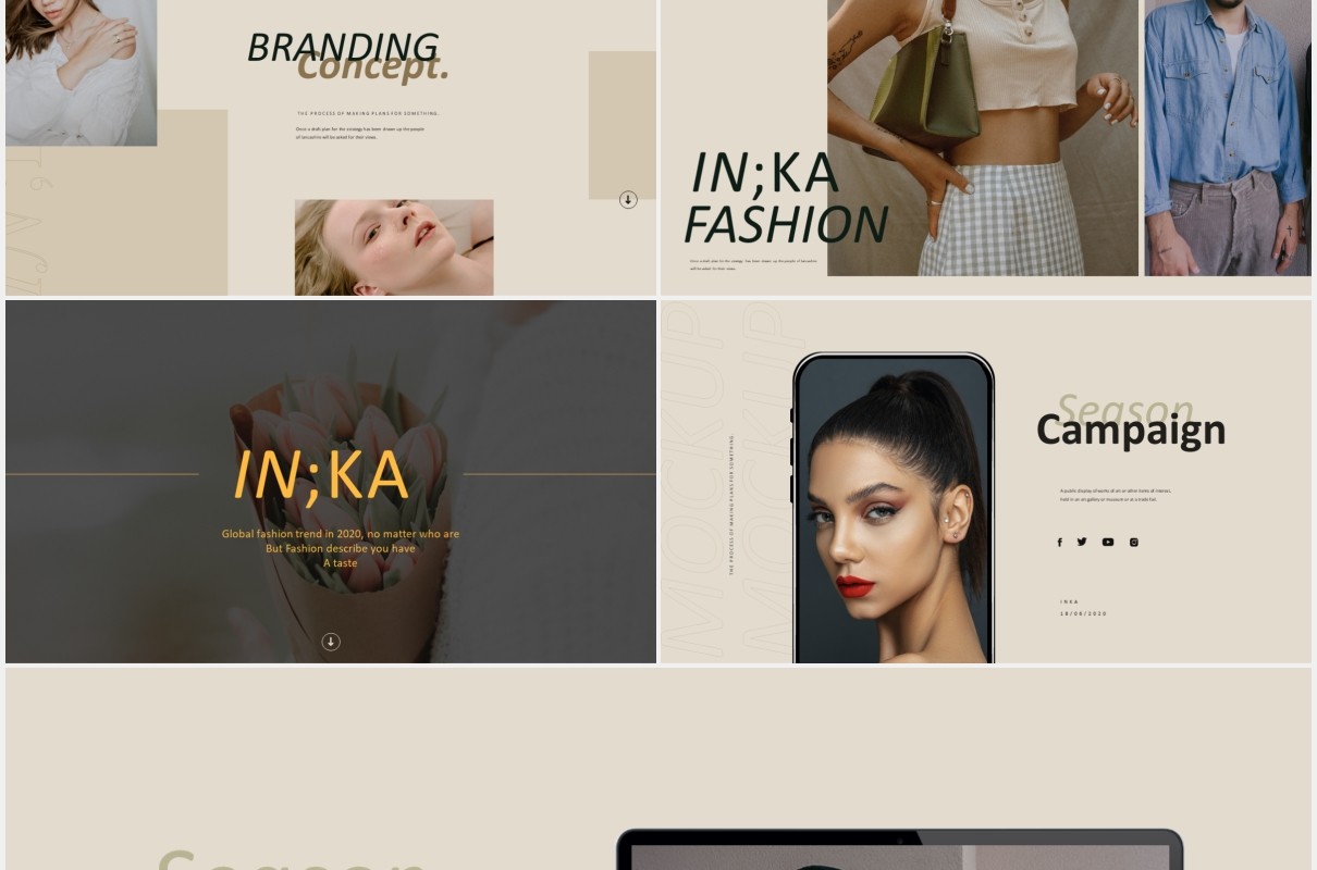 标志性的时尚时装画册展示宣传PPT模板iconic lookbook fashion powerpoint templates
