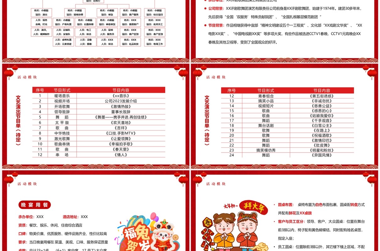 红色中国风2023企业团拜会方案PPT模板