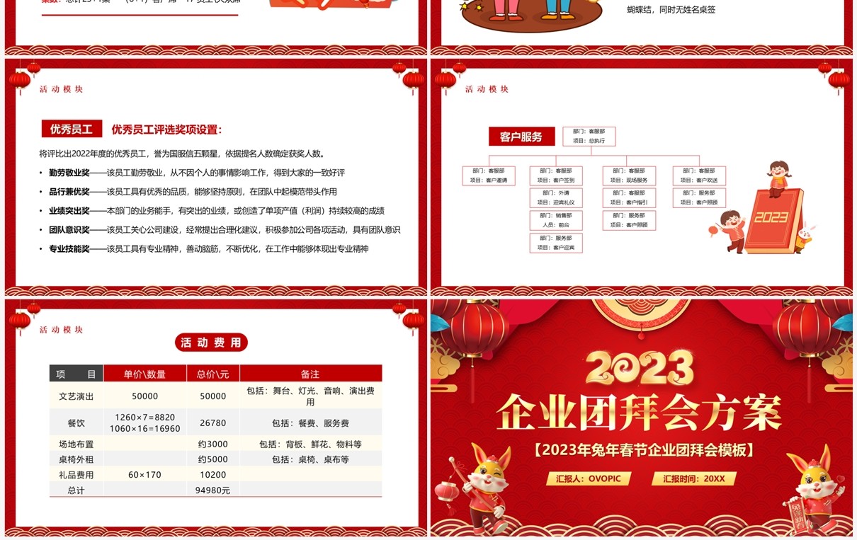 红色中国风2023企业团拜会方案PPT模板