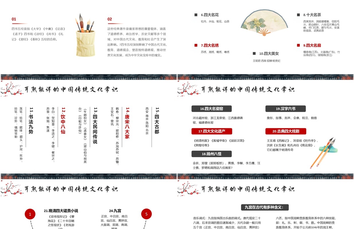 红色中国风中华传统文化瑰宝PPT模板