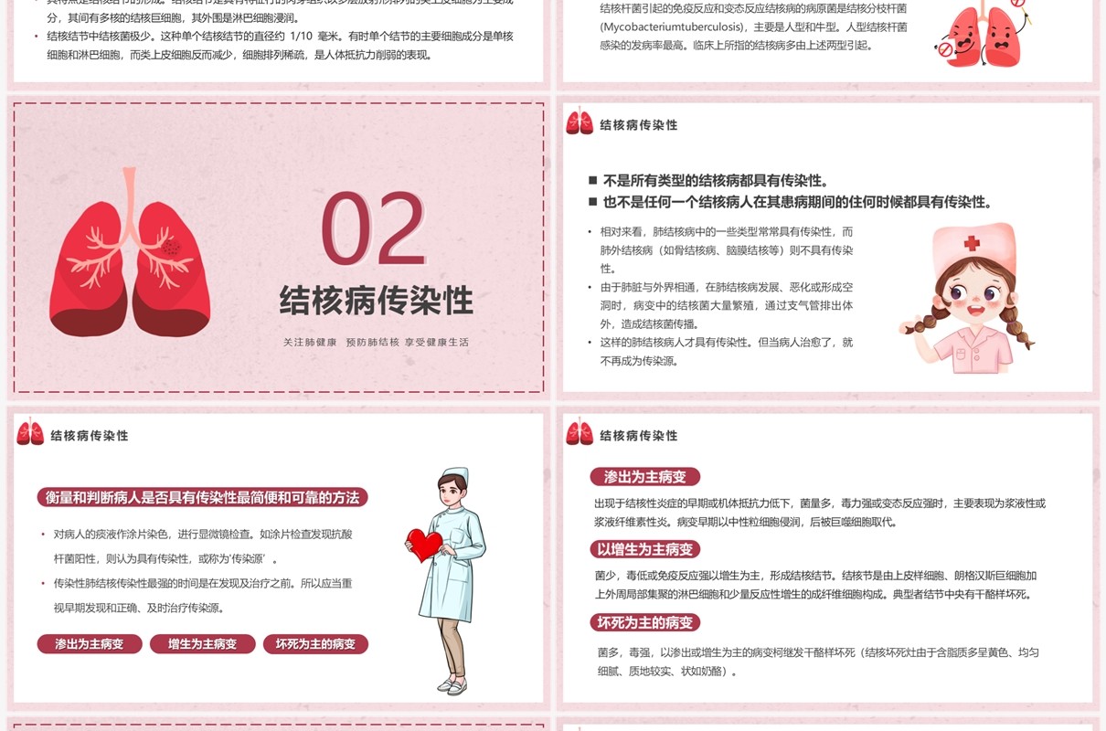 粉色卡通风肺结核病防治医疗知识宣传PPT模板