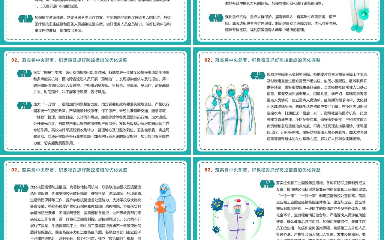 绿色卡通风优化疫情防控二十条PPT模板