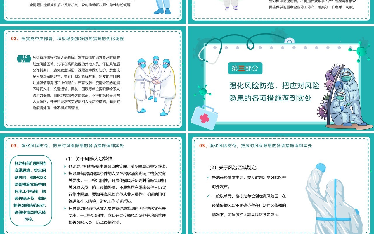 绿色卡通风优化疫情防控二十条PPT模板