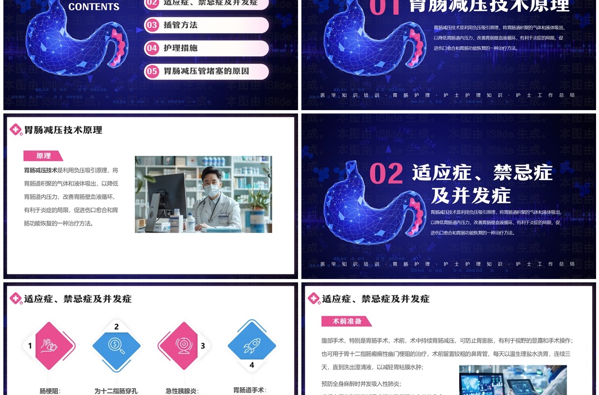 蓝色简约风胃肠减压的护理PPT模板