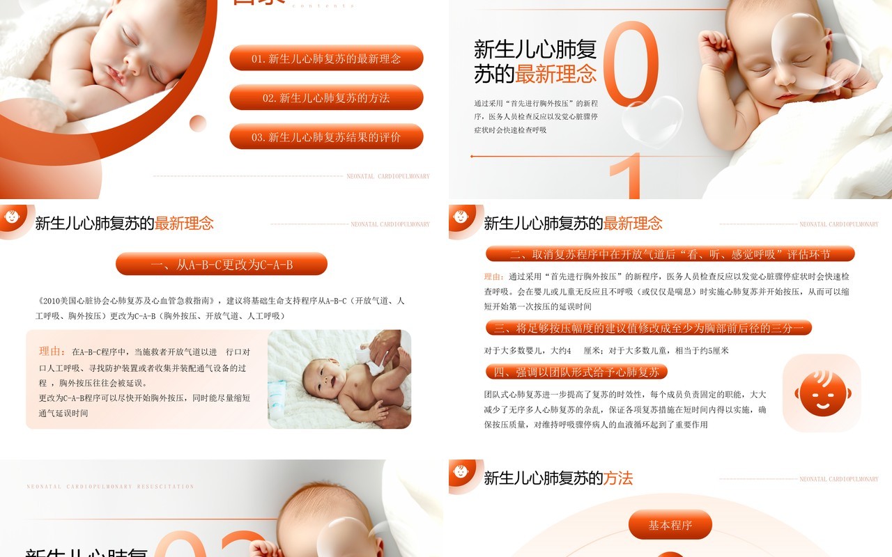 橙色简约风新生儿心肺复苏知识PPT模板
