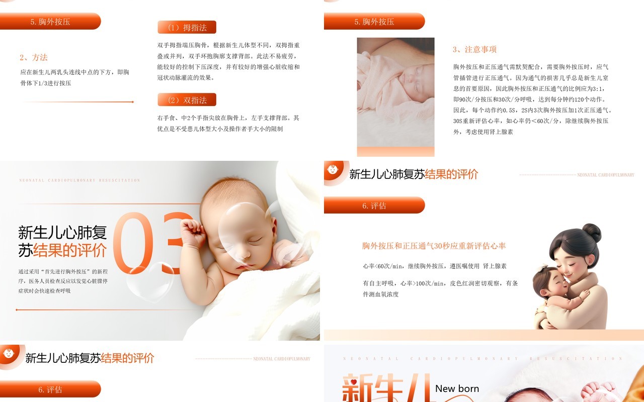 橙色简约风新生儿心肺复苏知识PPT模板