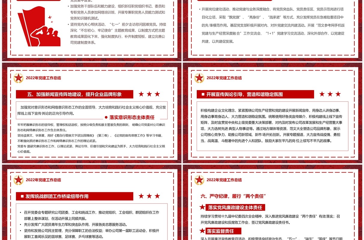 红色复古风2023党建工作总结PPT模板