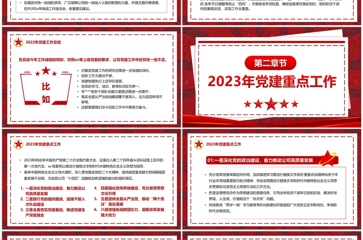 红色复古风2023党建工作总结PPT模板