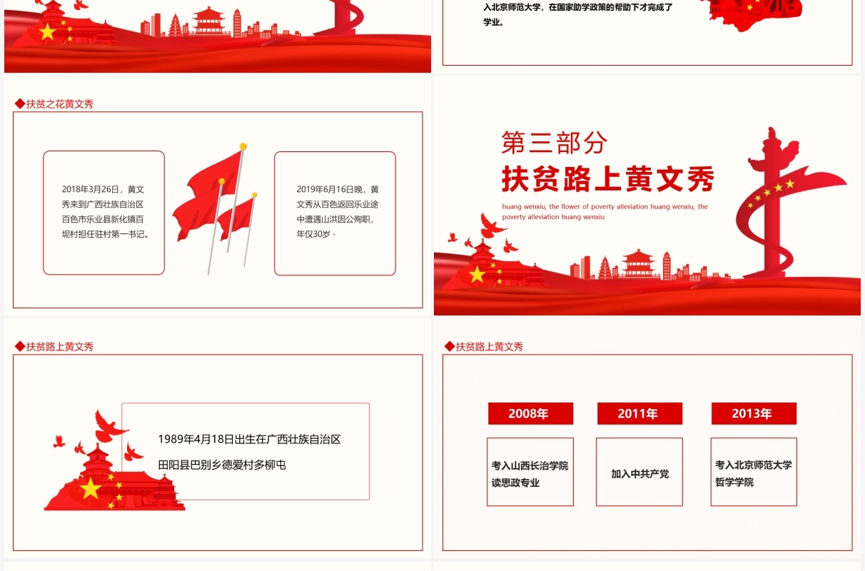 榜样专题学习榜样故事扶贫之花黄文秀动态PPT模板