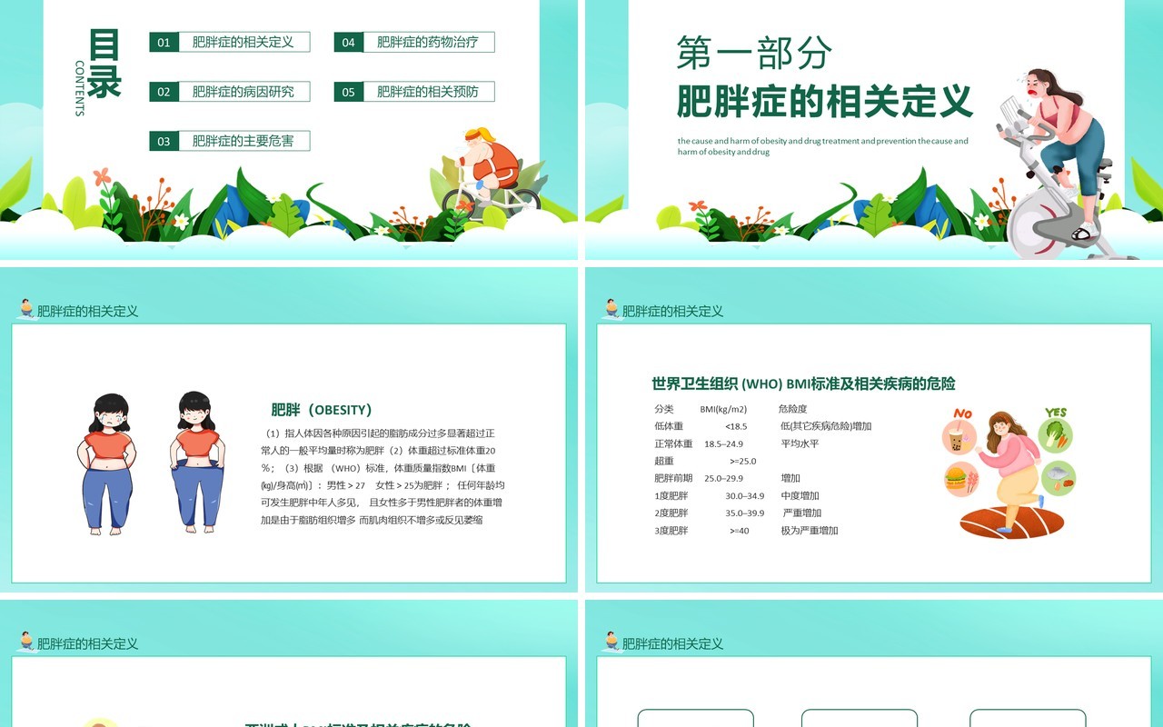 肥胖症的病因危害及药物治疗和预防动态PPT模板