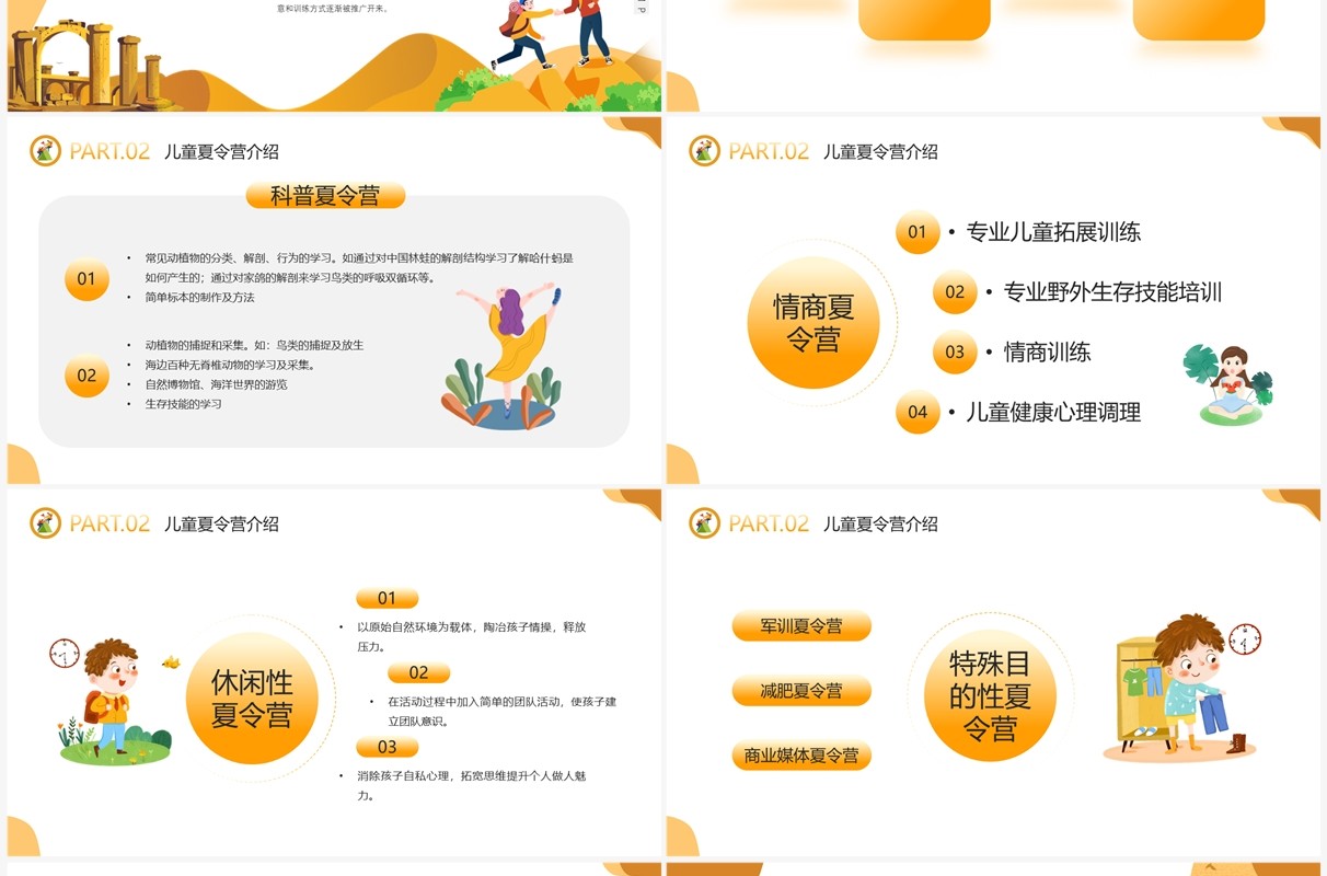 黄色卡通风暑假夏令营活动PPT模板
