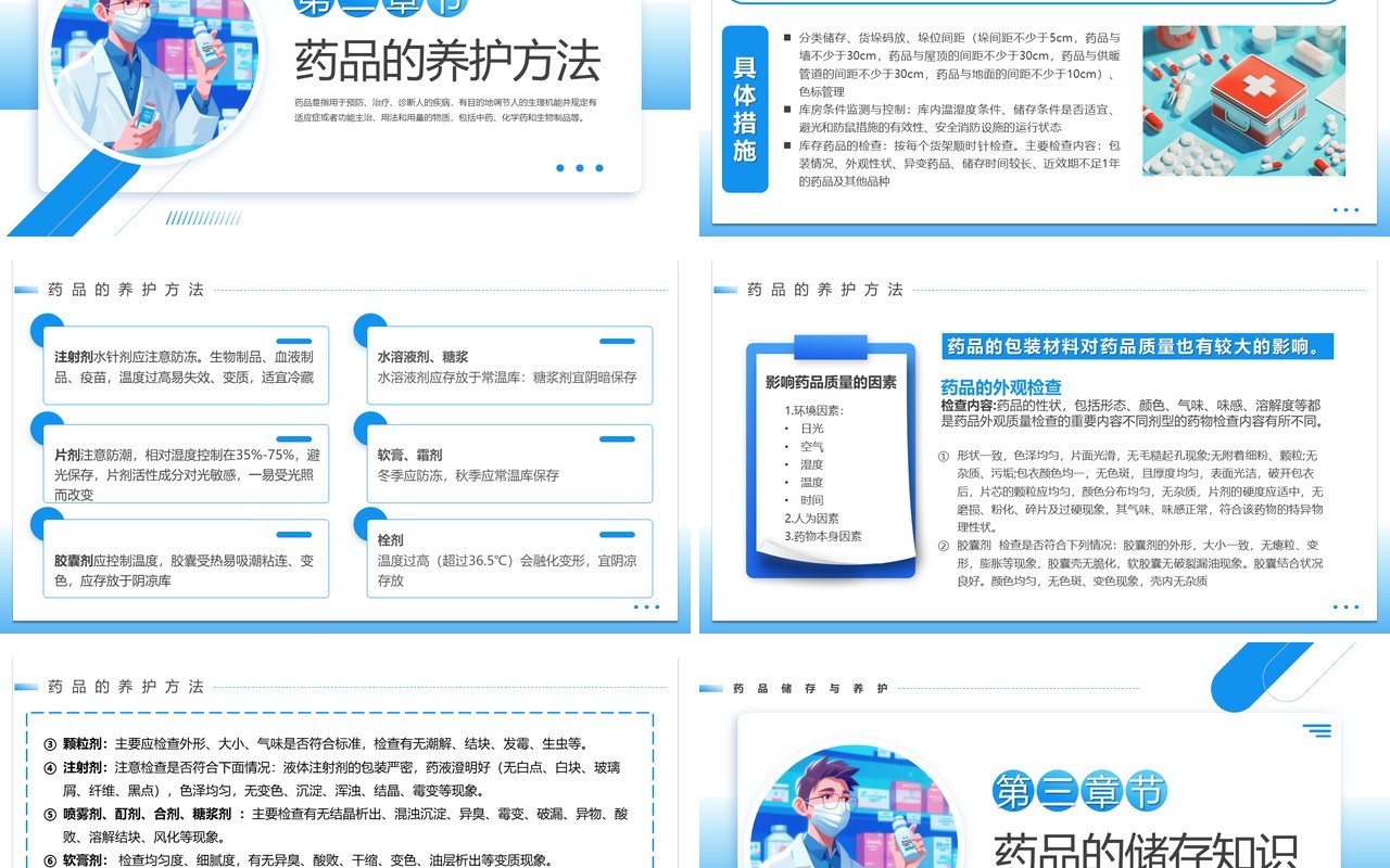 蓝色卡通风药品储存与养护医疗培训PPT模板