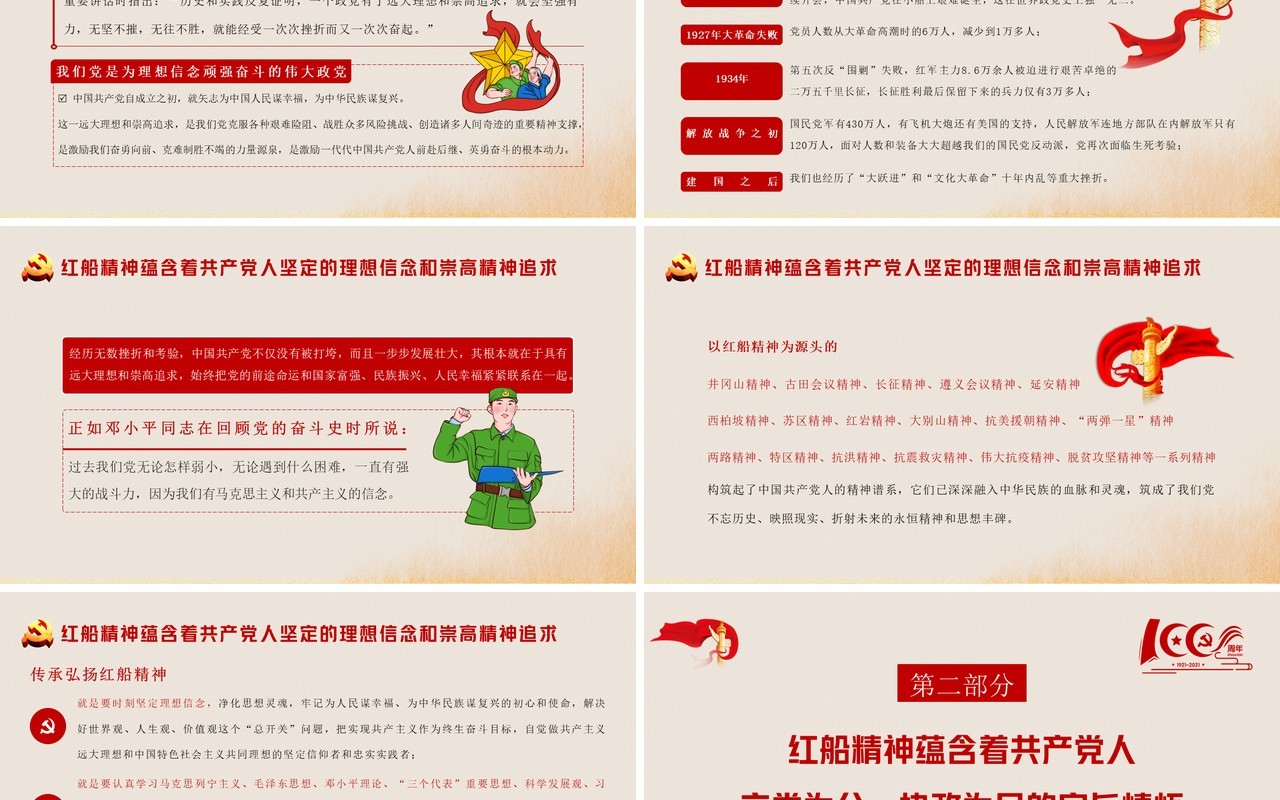 红色党政风弘扬红船精神践行使命担当动态PPT模板