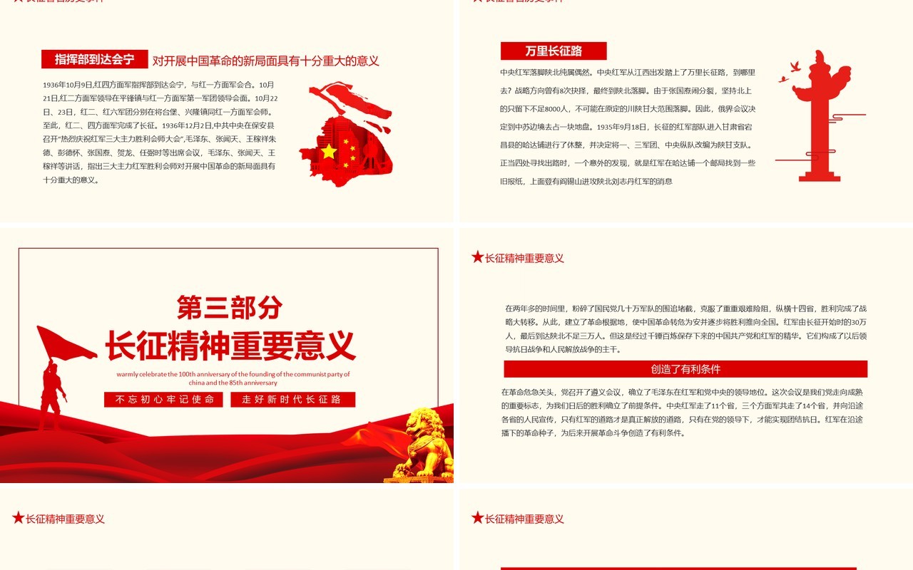 长征精神永放光芒热烈庆祝中国共产党建党100周年暨红军长征胜利85周年动态PPT模板