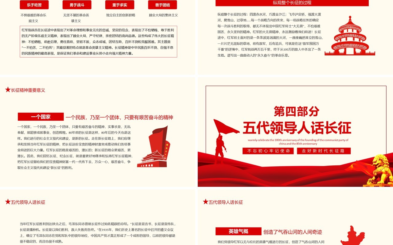 长征精神永放光芒热烈庆祝中国共产党建党100周年暨红军长征胜利85周年动态PPT模板