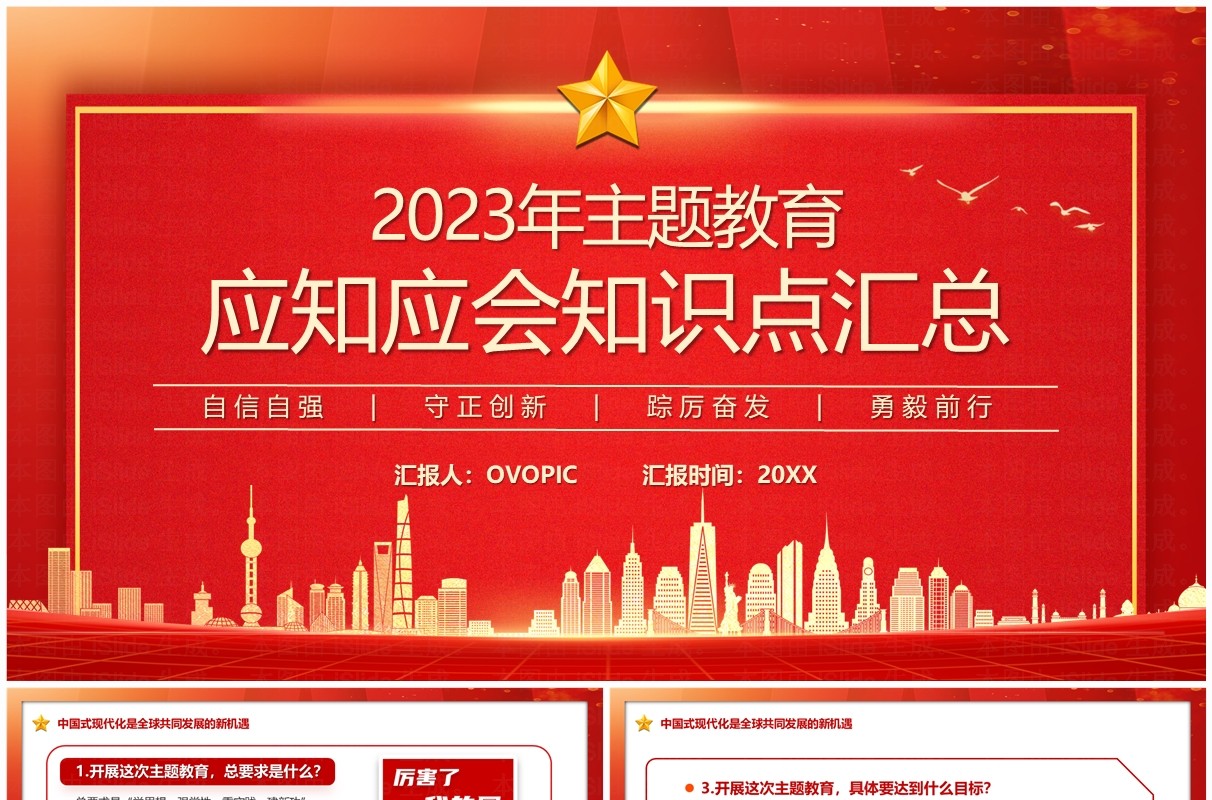 红色2023应知应会知识点汇总PPT模板