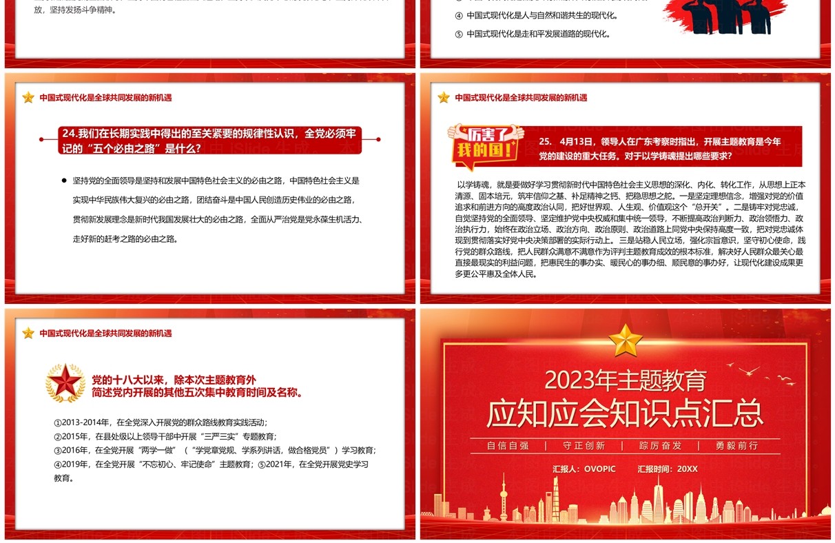 红色2023应知应会知识点汇总PPT模板