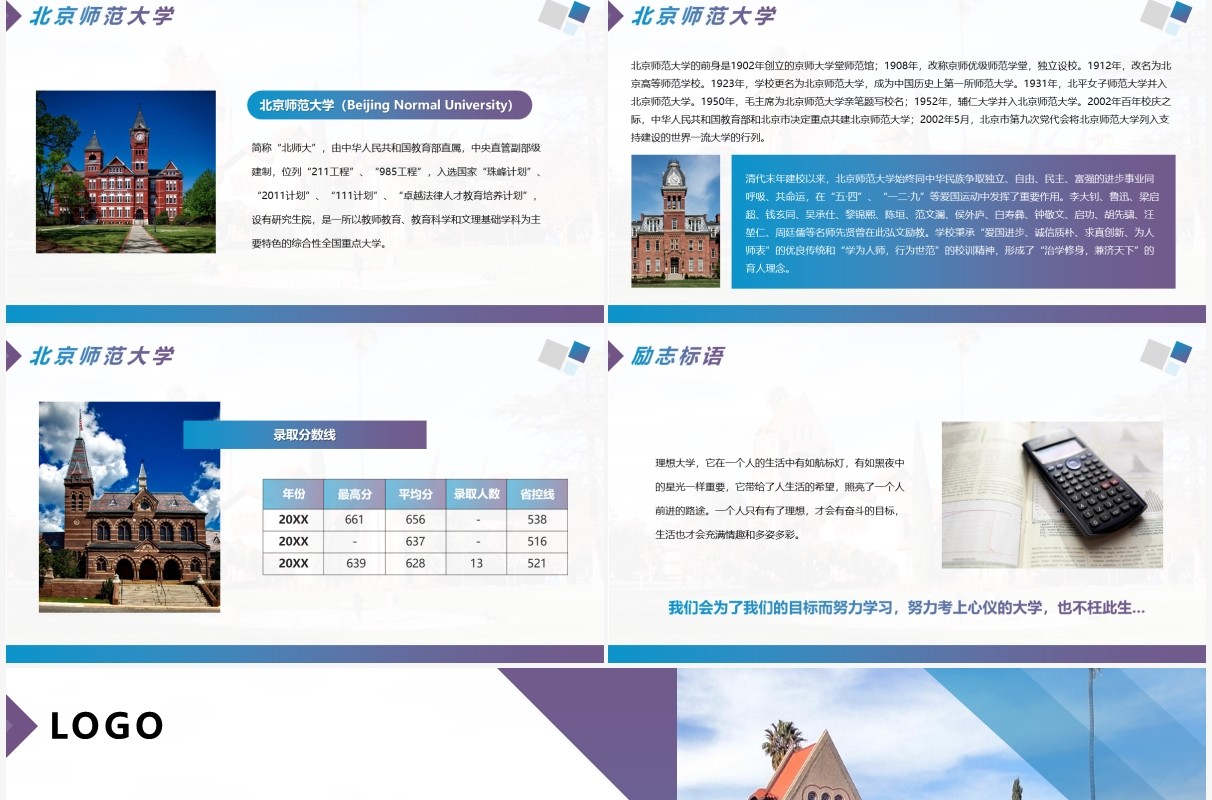 蓝紫渐变简约风我的理想大学PPT模板