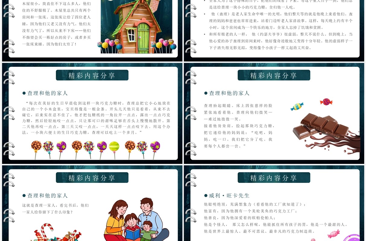 绿色卡通风查理的巧克力工厂好书分享PPT模板