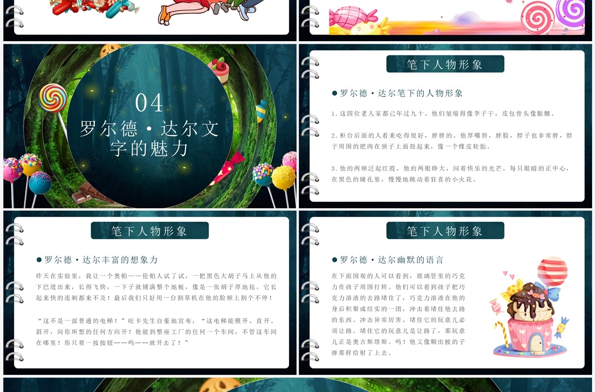 绿色卡通风查理的巧克力工厂好书分享PPT模板