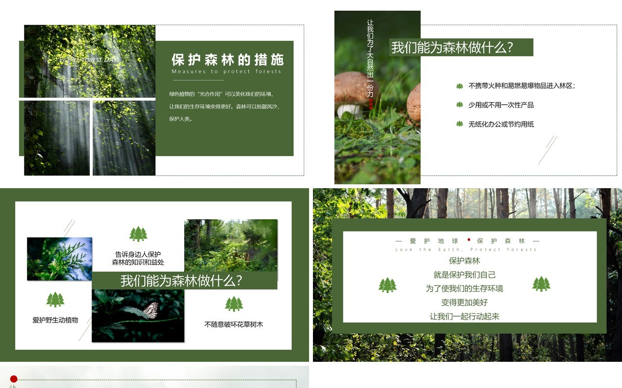 绿色简约风保护森林PPT模板