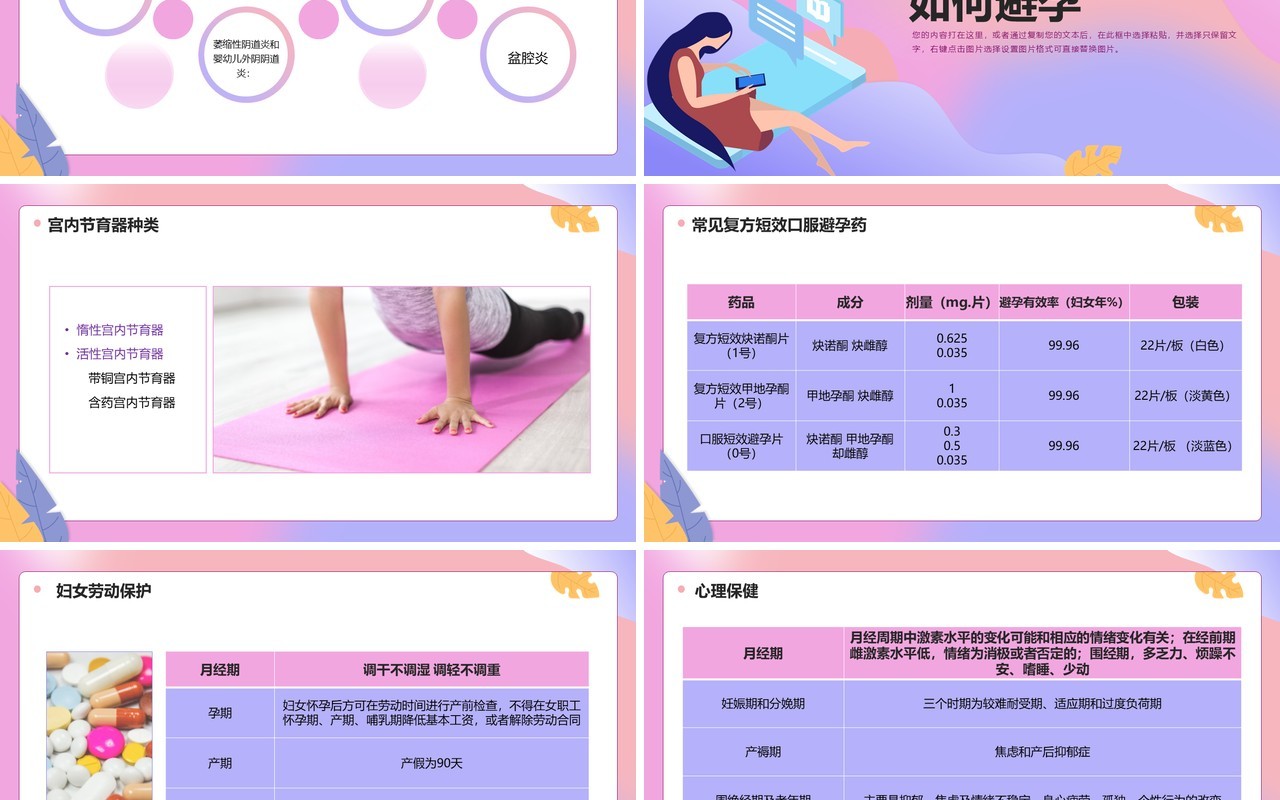 粉紫色渐变妇女保健知识讲座培训PPT模板
