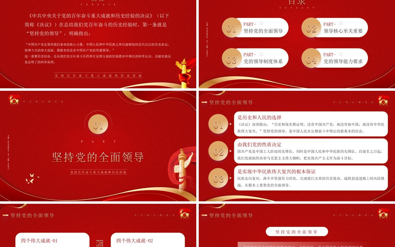 红色简约风七一党的生日介绍PPT模板