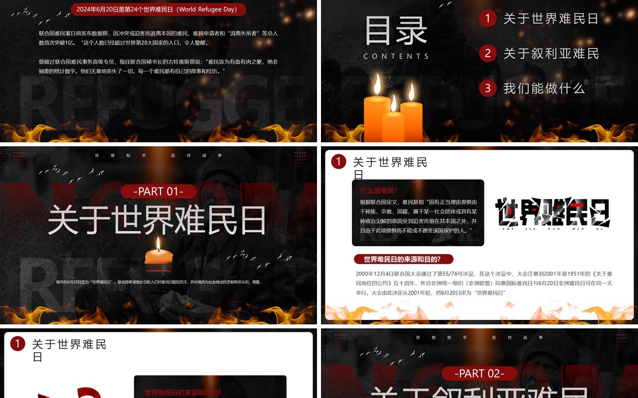 黑红简约风世界难民日介绍PPT模板