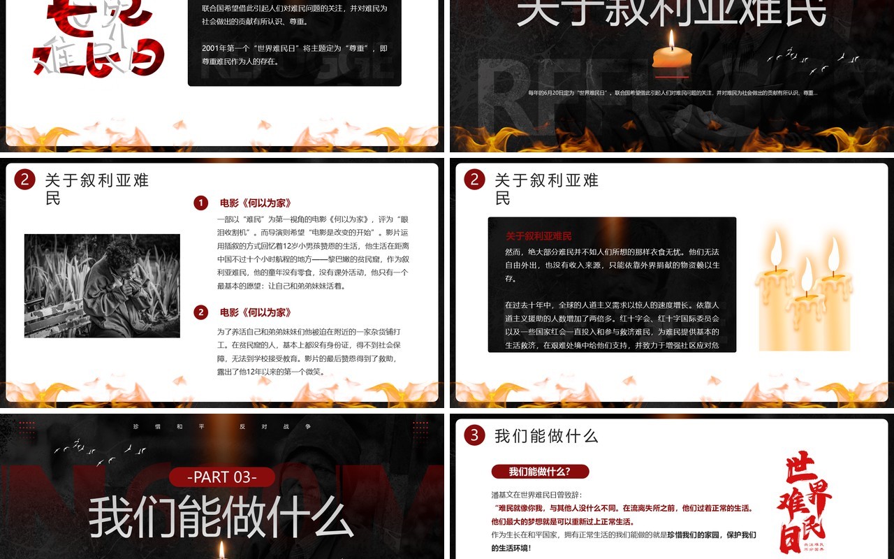 黑红简约风世界难民日介绍PPT模板