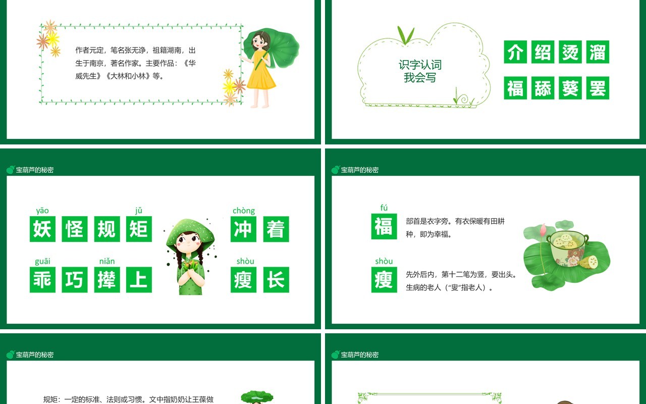 著名作家元定笔名张无诤宝葫芦的秘密动态PPT模板