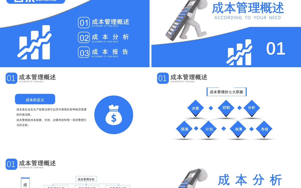 蓝色企业管理成本分析与报告PPT模板