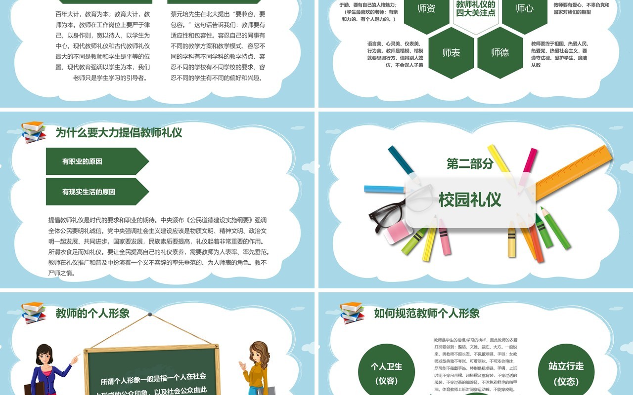 绿色学校教师礼仪培训PPT模板课件