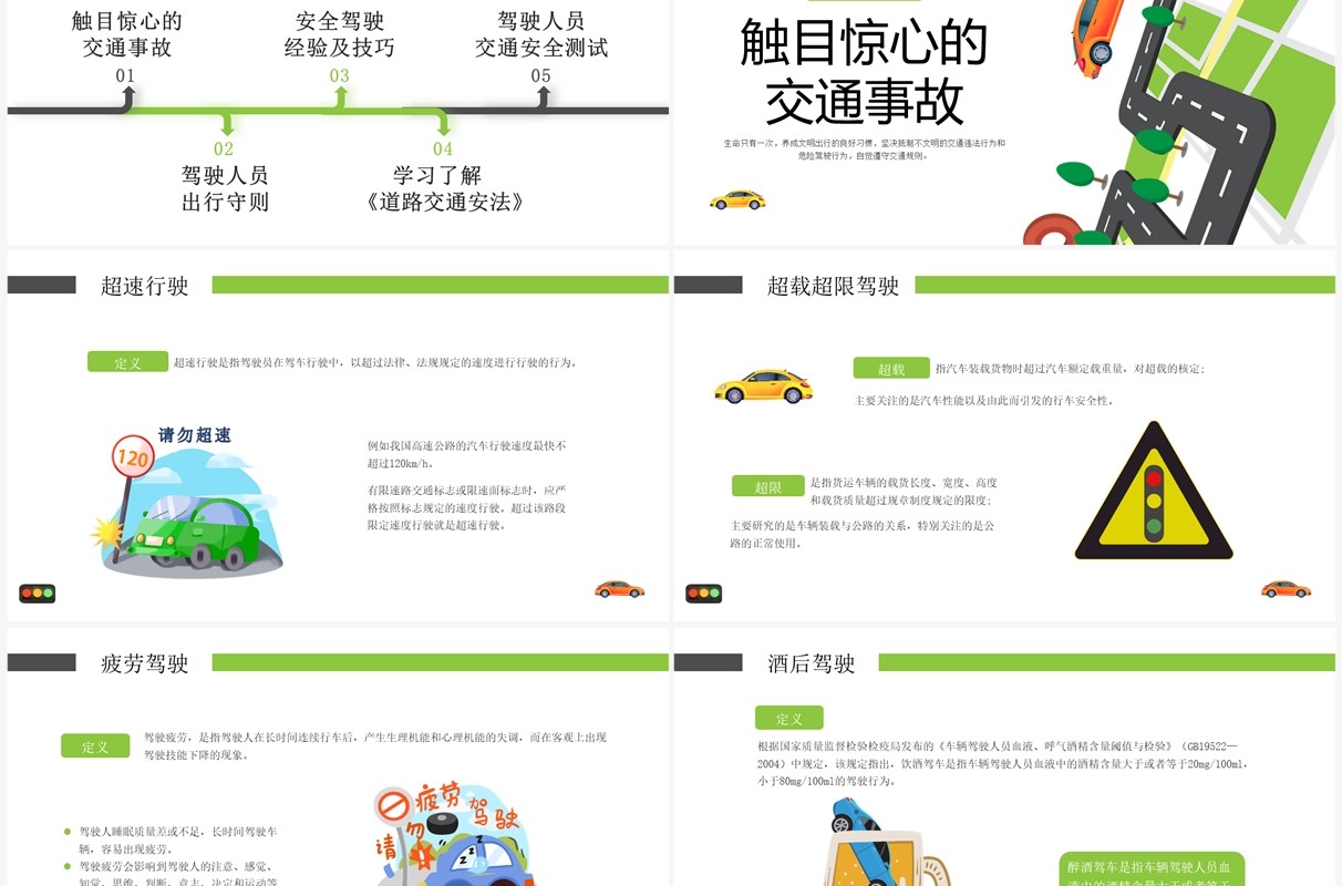 绿色卡通风全国交通安全日培训PPT模板