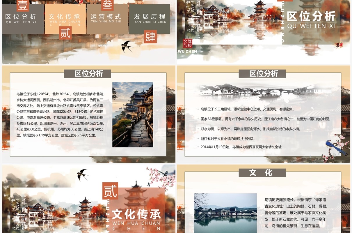 水墨中国风乌镇旅游介绍PPT模板