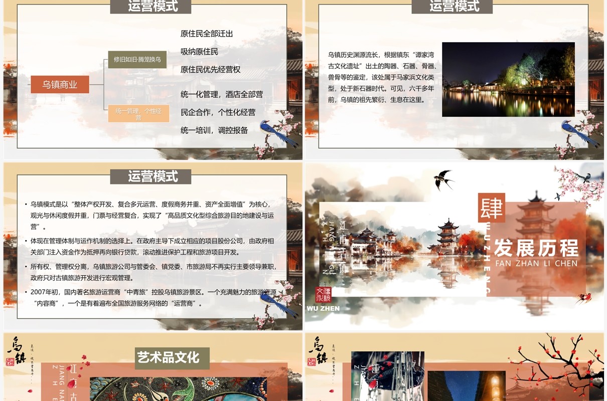 水墨中国风乌镇旅游介绍PPT模板