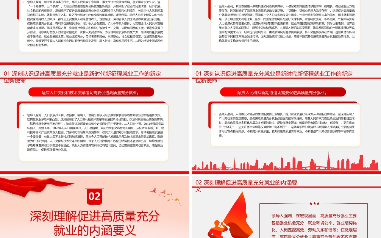 红色简约风促进高质量充分就业PPT模板