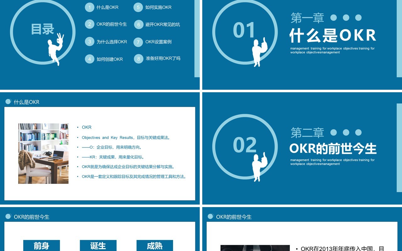 蓝色职场目标OKR管理培训工作法PPT模板