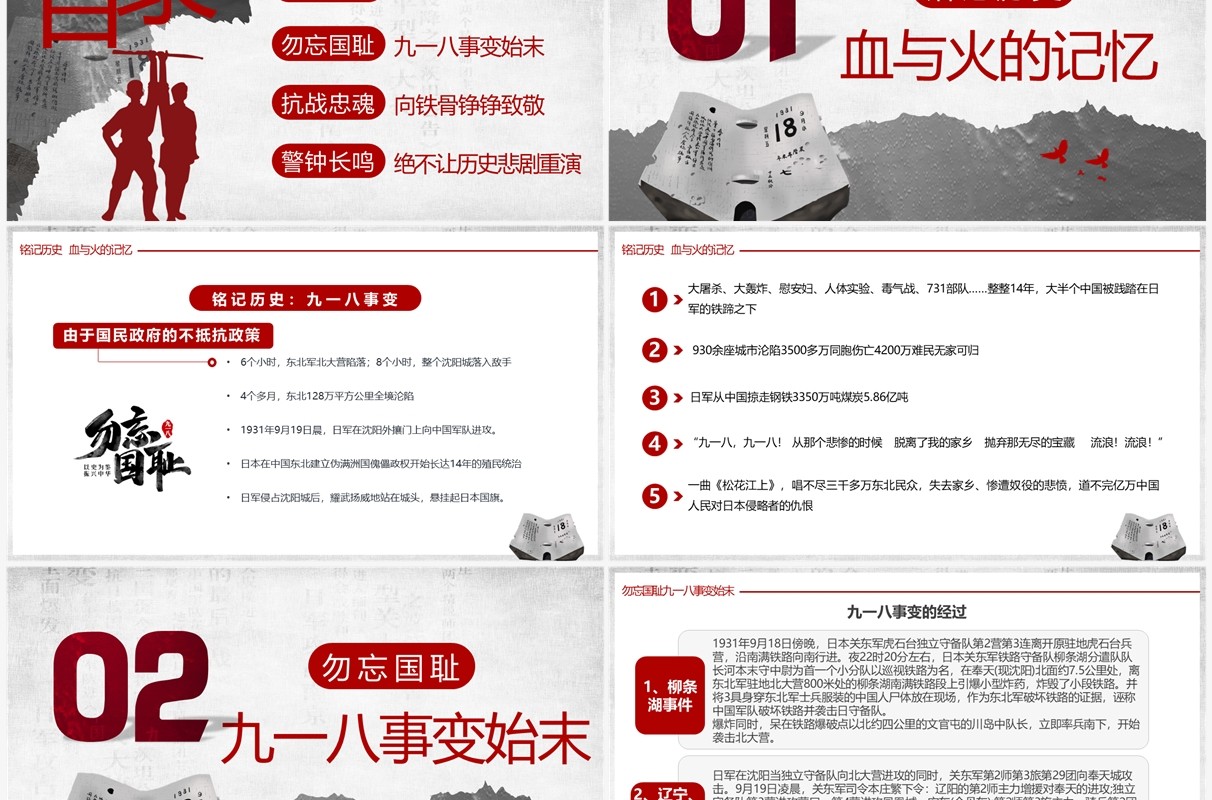 红灰简约党政党建党课九一八事变动态PPT模板