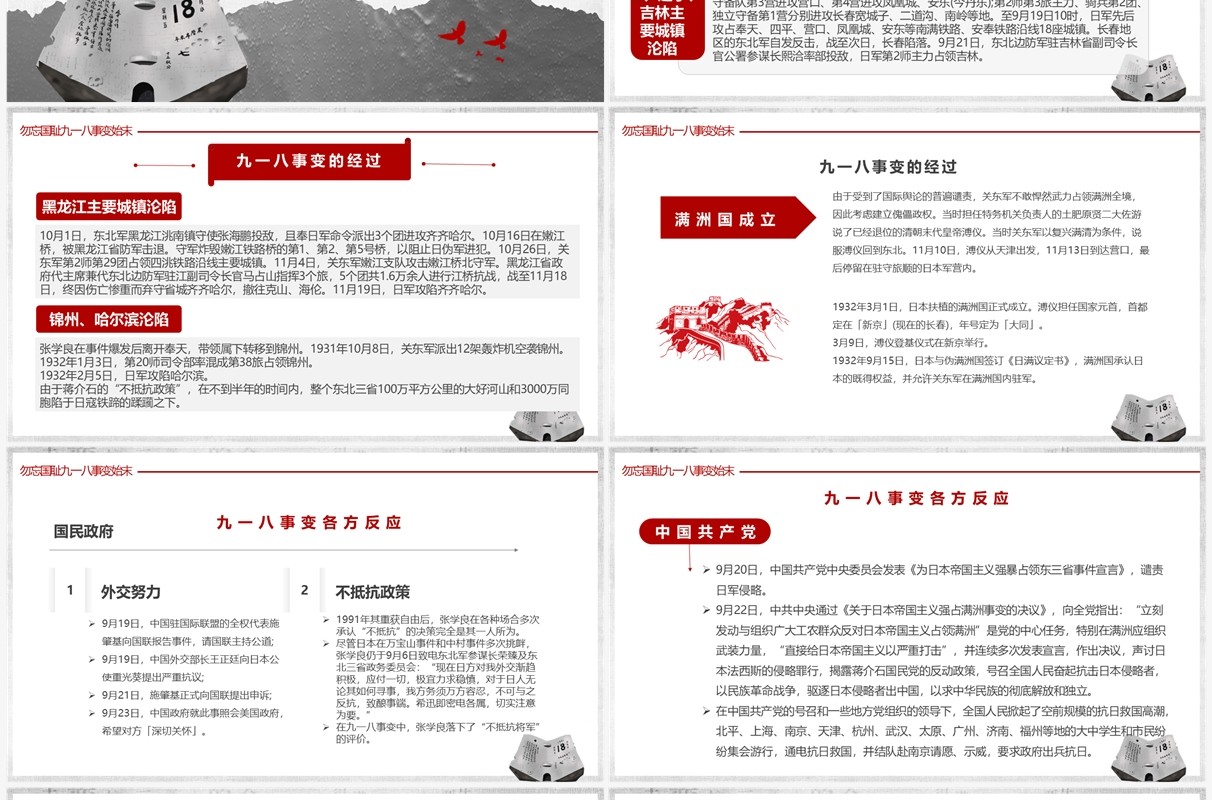 红灰简约党政党建党课九一八事变动态PPT模板