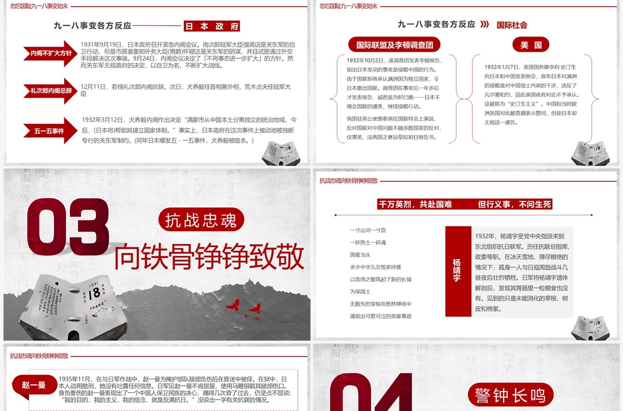 红灰简约党政党建党课九一八事变动态PPT模板