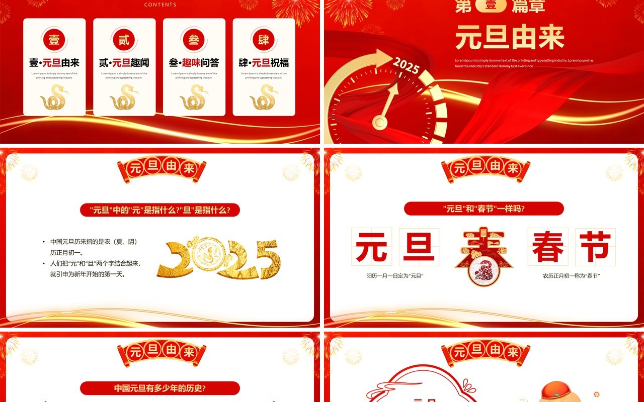 红色大气商务风2025蛇年元旦快乐PPT模板