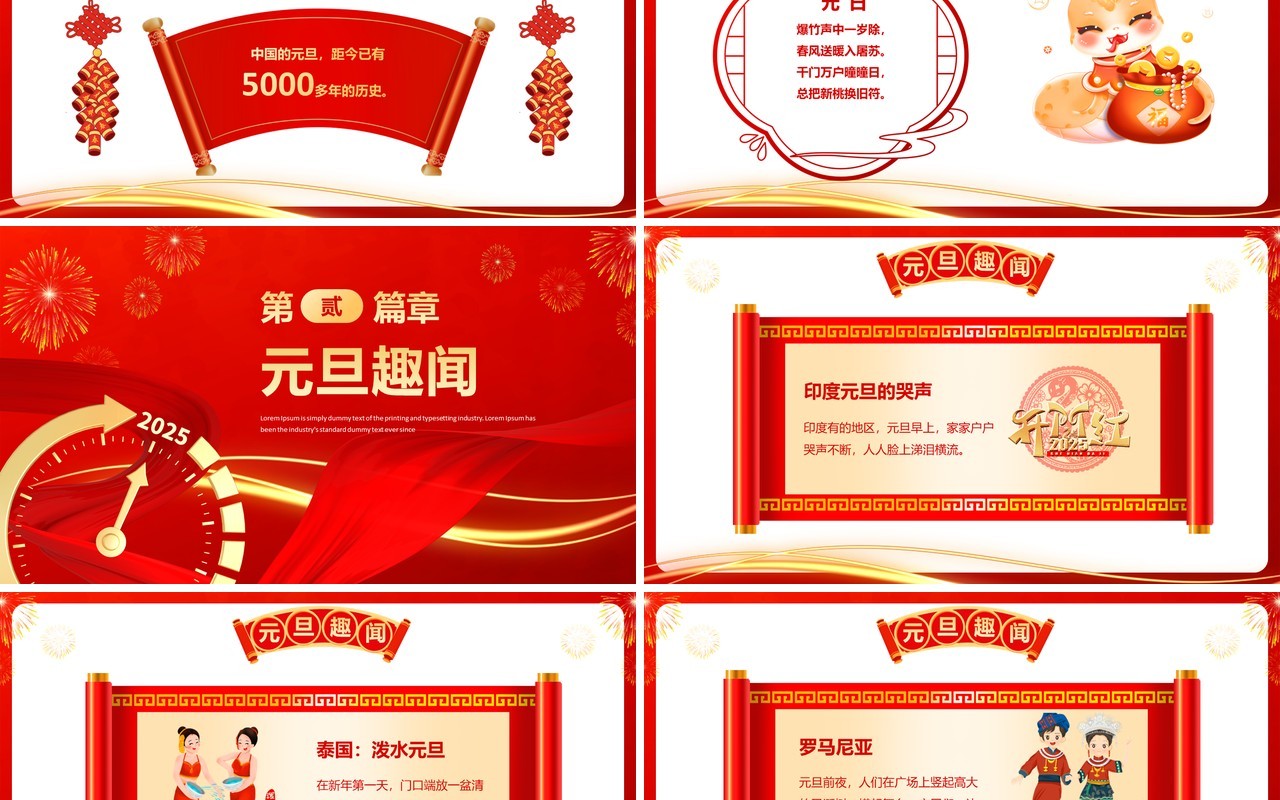红色大气商务风2025蛇年元旦快乐PPT模板