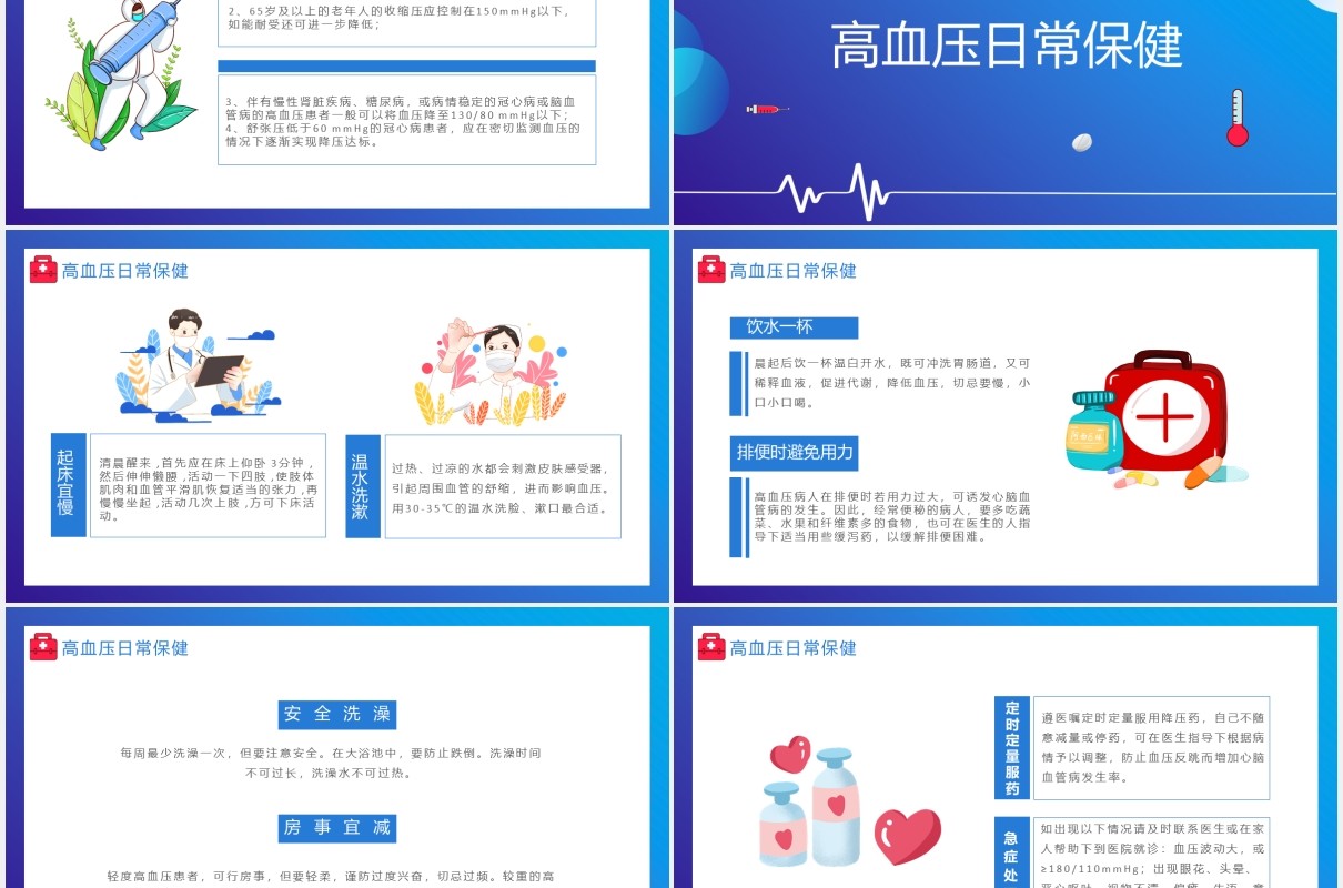 创意卡通扁平高血压宣传教育通用PPT模板